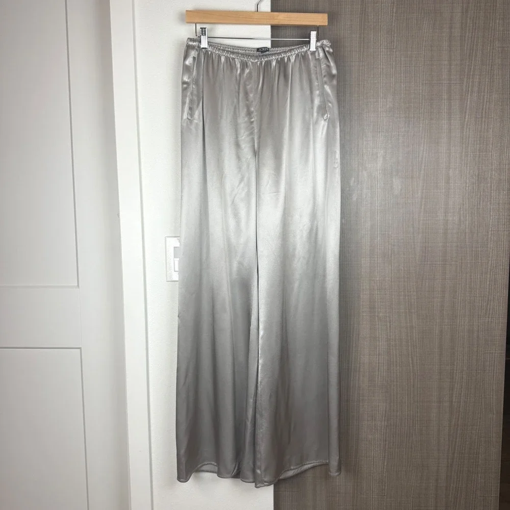 J. Crew Silver Cosmo Pull On Pant Luster Charmeuse Relaxed Fit Satin Medium Tall